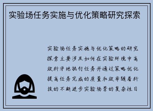 实验场任务实施与优化策略研究探索